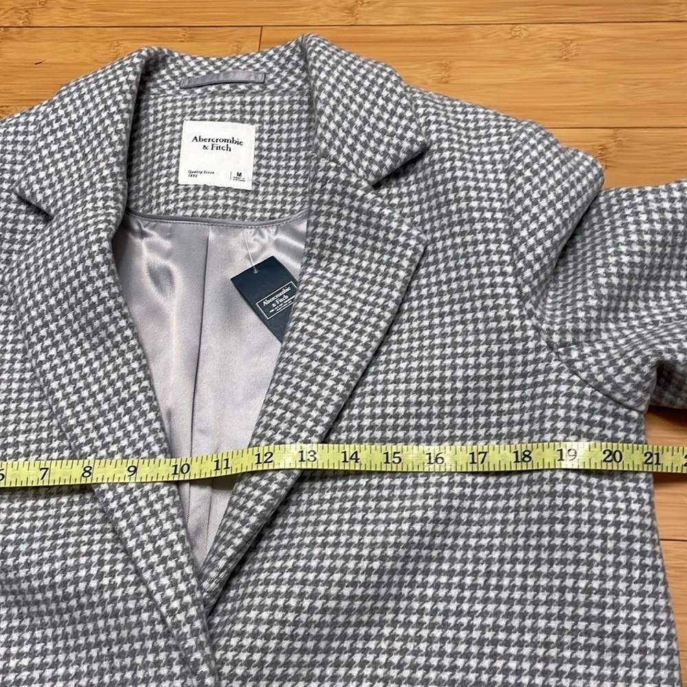 Abercrombie & Fitch Wool Blend Blazer Coat Medium Gray Houndstooth Single Breast - Picture 14 of 16